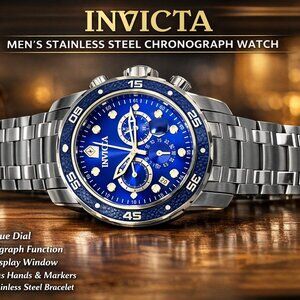 Invicta Men's Stainless Steel Chronograph Watch with Blue Dial
